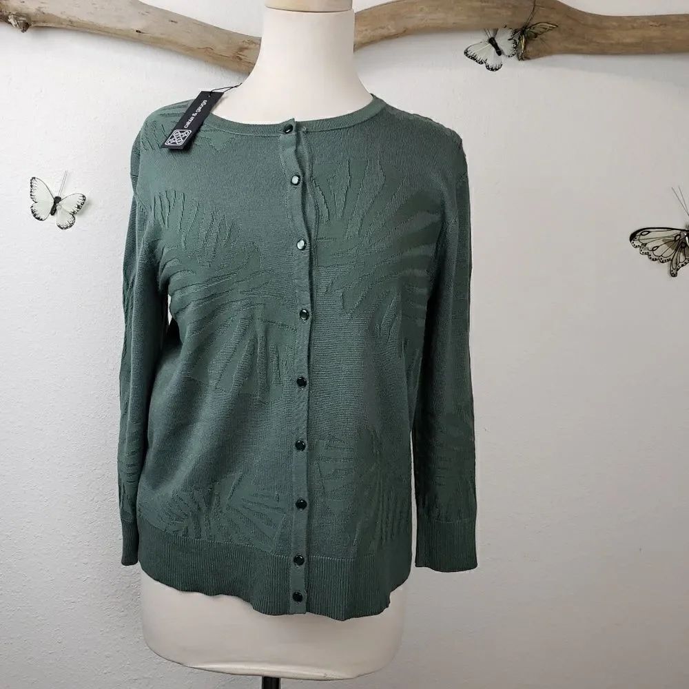 Cable and gauge green banana leaf cardigan